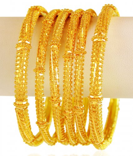 22 Karat Gold Bangles Set 6PCs - AsBa61644 - 22k gold bangles set .