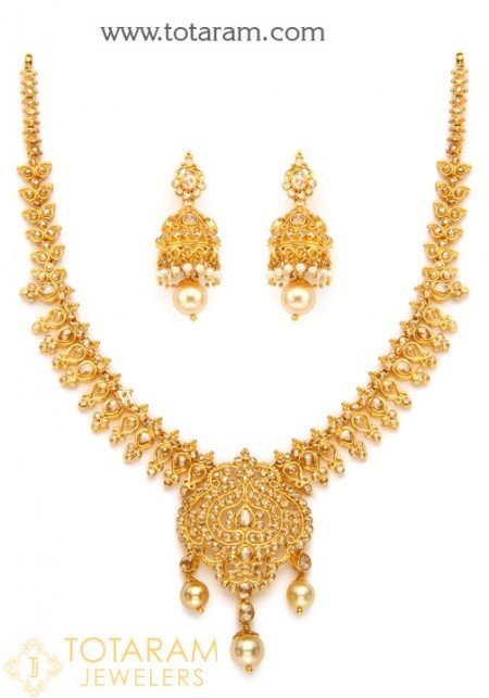 Gold necklace set in 25 grams - 22K Gold Indian Jewelry in U