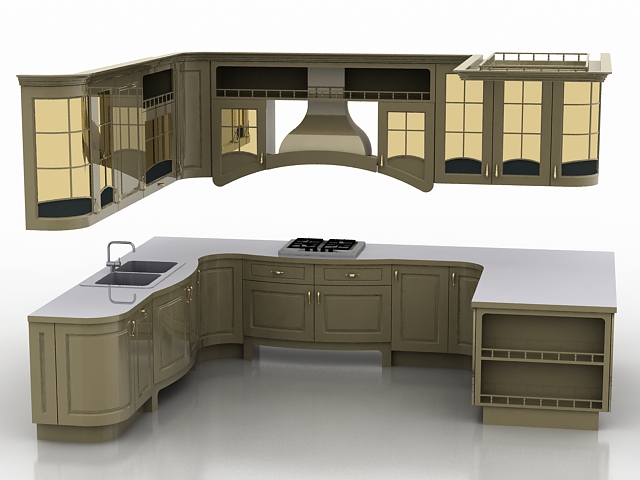U shaped kitchen design 3d model - CadN
