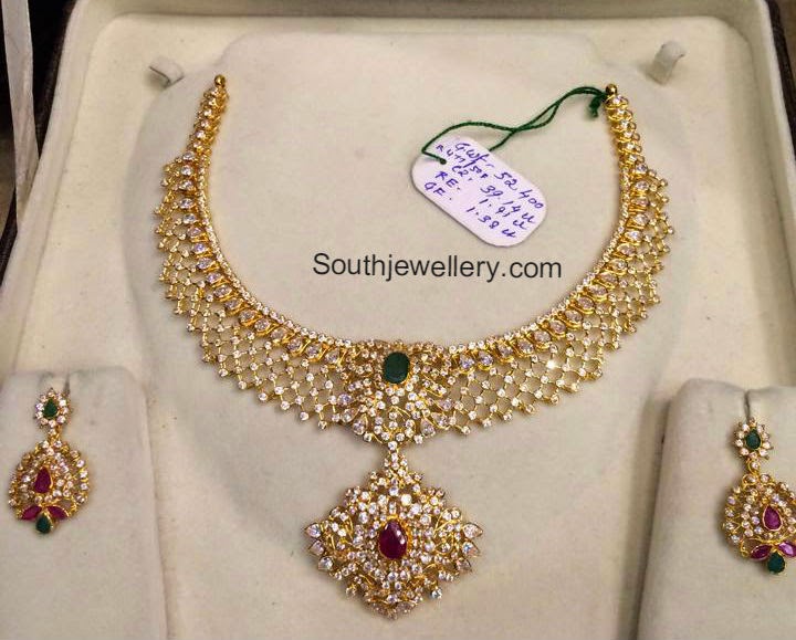 CZ Stones Necklace Set - Indian Jewellery Desig