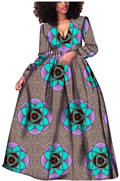 2019 African Dresses for Women Long Sleeve Wax Print Bazin Riche .