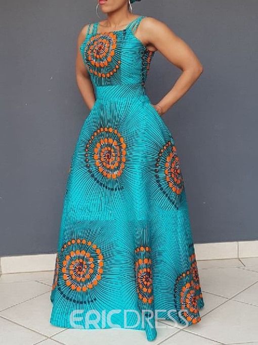 African Fashion Sleeveless Floor-Length Expansion Color Block .