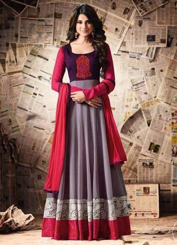 Heavy Grey And Red Fast Color Anarkali Salwar Suit at Rs 1695 .