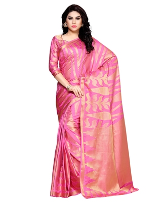 Mimosa pink woven art silk saree with blouse - MIMOSA - 26088