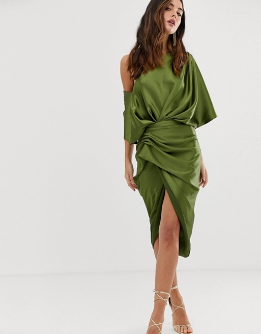 ASOS EDITION drape asymmetric midi dress in satin | AS
