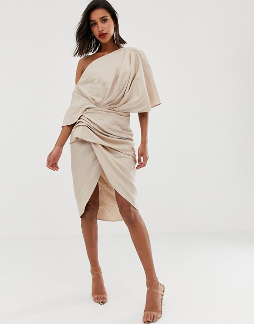 ASOS EDITION drape asymmetric linen midi dress | AS