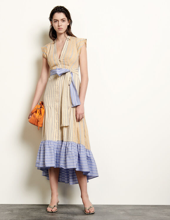 Long asymmetric dress with stripes - Dresses | Sandro Par