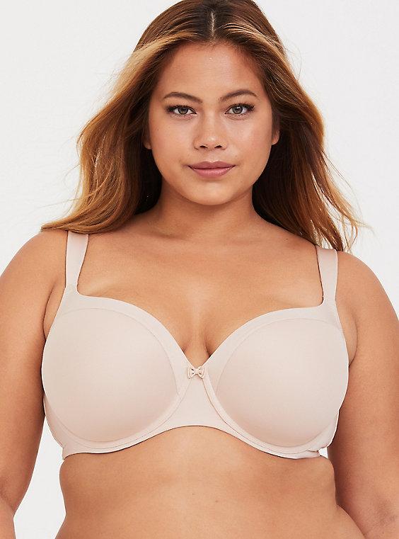 Plus Size - Beige Microfiber Lightly Lined Full Coverage .