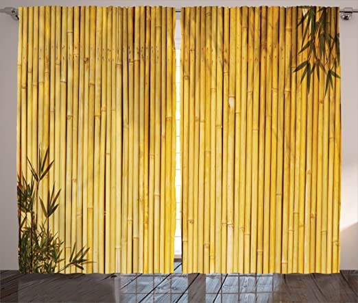 Amazon.com: Ambesonne Bamboo Curtains, Bamboo Stems and Leaves .