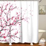 Amazon.com: LIVILAN Pink Floral Bathroom Curtain Cherry Blossom .