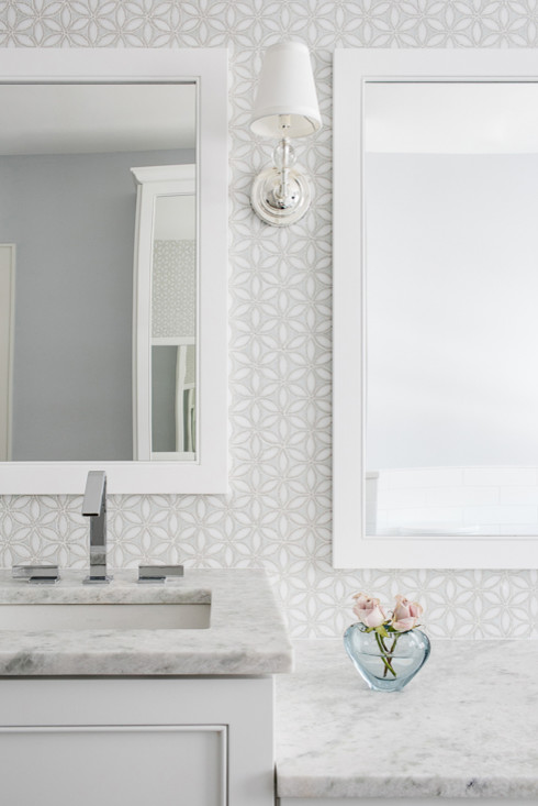 White and Gray Mosaic Bathroom Wall Tiles - Transitional - Bathro