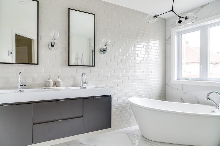 Horizontal Thin Light Gray Bathroom Wall Tiles - Modern - Bathro