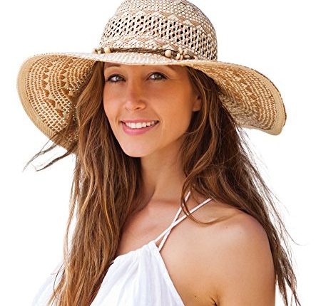Jogoo Women Sun Beach Hats,Wide Brim Straw Hat,Unique Windproof .