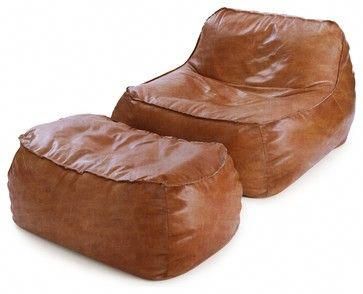 Rust Leather Bean Bag Lounge Chair & Ottoman contemporary-bean-bag .