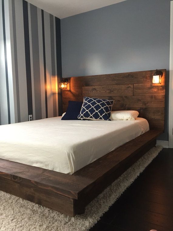 Floating Wood Platform Bed frame with Lighted Headboard-Quilmes .