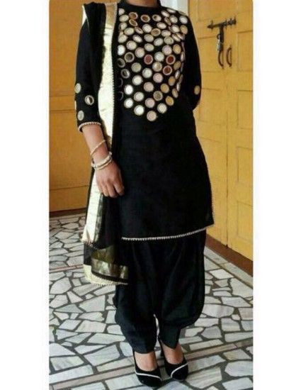 The Punjabi style Mirror Work Designer Patiala Black Colour salwar .