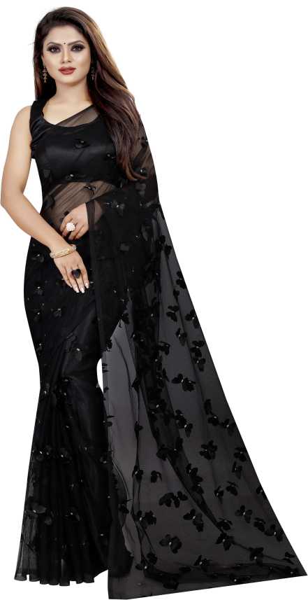 Buy Tisha Fashion Embroidered Fashion Net Black Sarees Online .