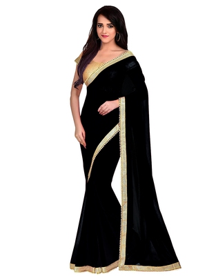 Black plain saree with blouse - Anjaneya Sarees - 26620