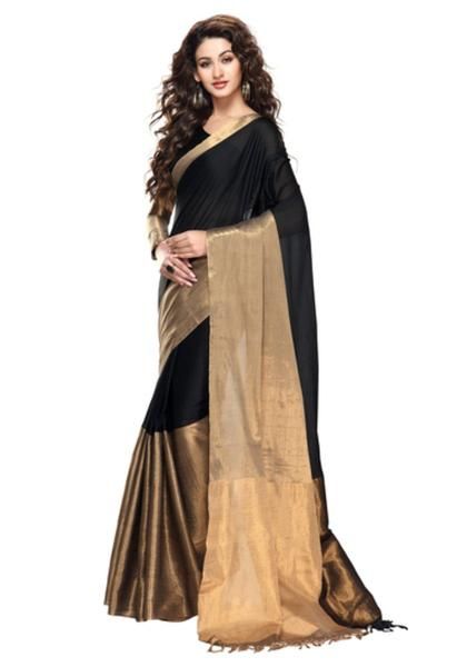 Black Silk Saree With Golden Border - Black and Gold Saree (With .