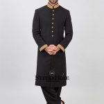 Sherwani Black | Bespoke designer sherwani suit in jet black .