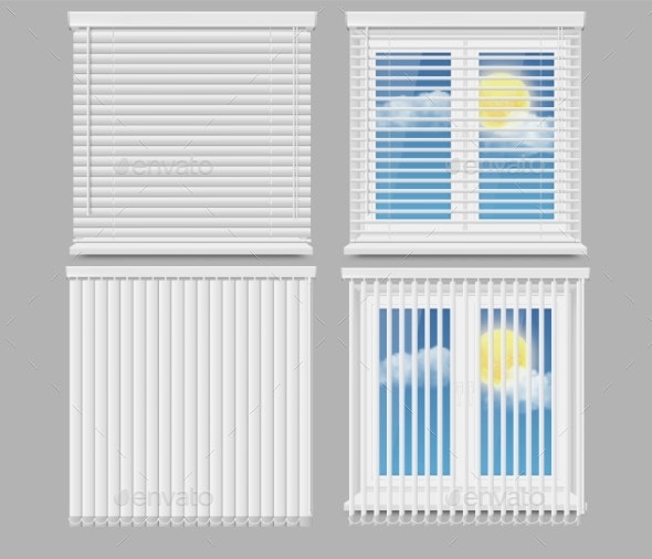 Blind Window Curtains Vector Realistic Mockup Set by siberianart .