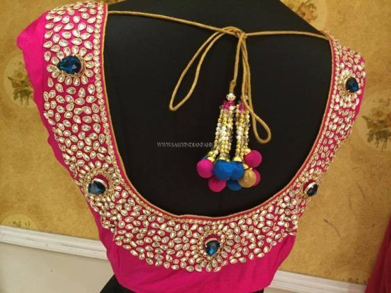 Blouse Back Neck Designs With Stone Work