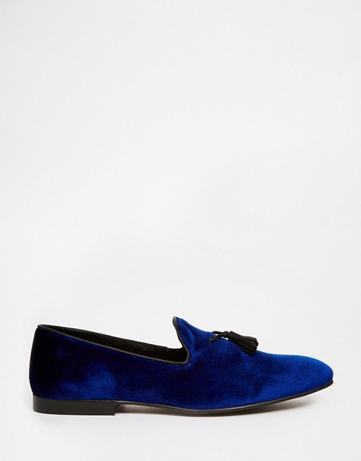 ASOS Tassel Loafers in Blue Velvet | AS