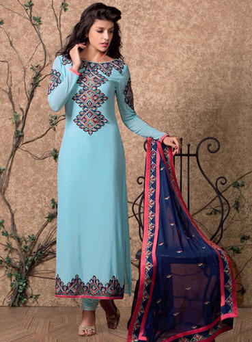 Sky Blue Designer Salwar Suit with Heavy Dupatta, Designer Suits .