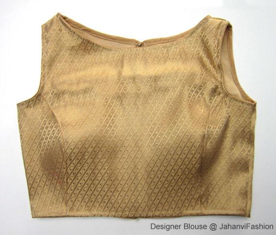 Readymade boat neck blouse with golden/silver color chandery | Et