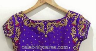 Boat Neck Blouse in Purple - Saree Blouse Patter