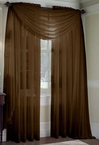 Amazon.com: 2 Piece Solid Coffee Brown Sheer Window Curtains/drape .