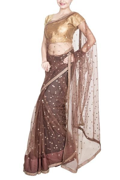 Brown Soft net saree | Indian sarees, Net saree, Fashi