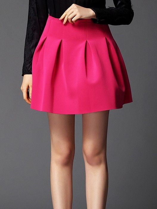 Buy Sweet Solid Color High Waist Pleated Bubble Skirts & Skirts .