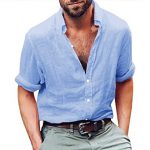 Mens Linen Shirts Long Sleeve Casual Button Up Loose Fit Beach .