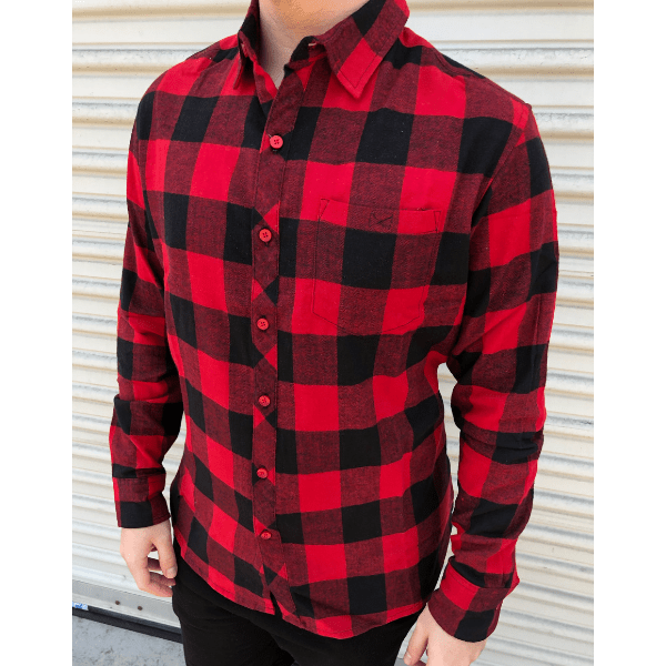Red Checkered Flannel Button-Up | Long Sleeve Button-up Shirts .