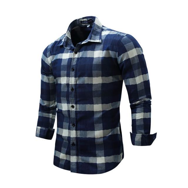 Blue Plaid Long Sleeve Shirts Men Spring New Check Shirt Cotton .
