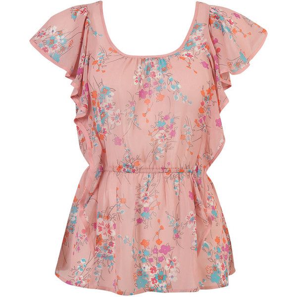Dainty Floral Chiffon Top ($20) ❤ liked on Polyvore featuring .