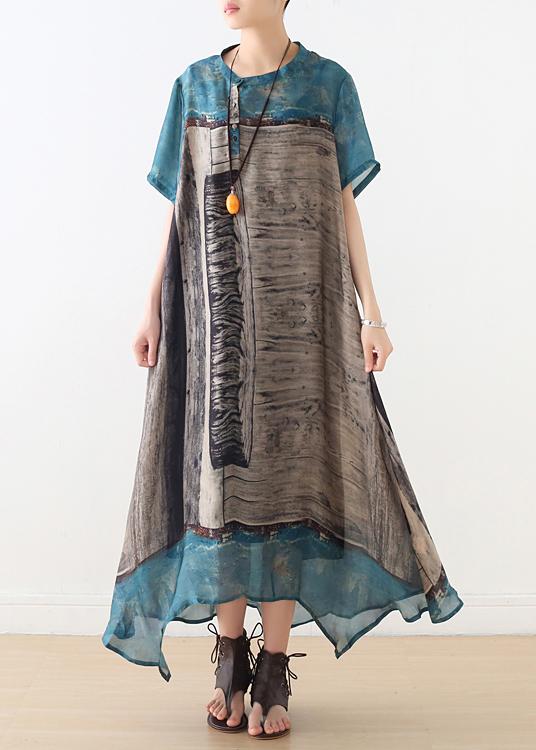 Simple blue chiffon Tunics asymmetric hem long summer Dresses .