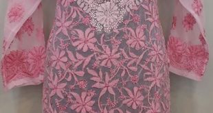 Lucknowi Chikan Kurti Pink Faux Georgette $48.68 | Anarkali dress .