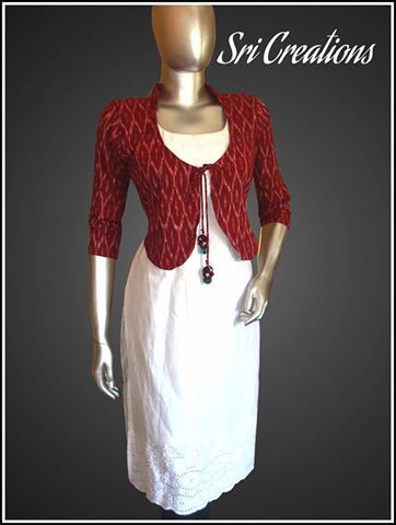 The off white Hakkoba top worn with maroon Ikat coat with a quirky .
