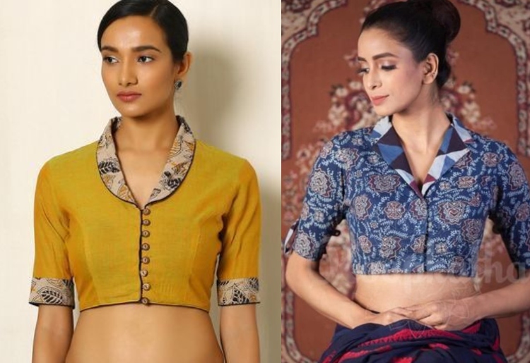 20 Stylish High Collar Neck Blouse Designs to Look More Styli