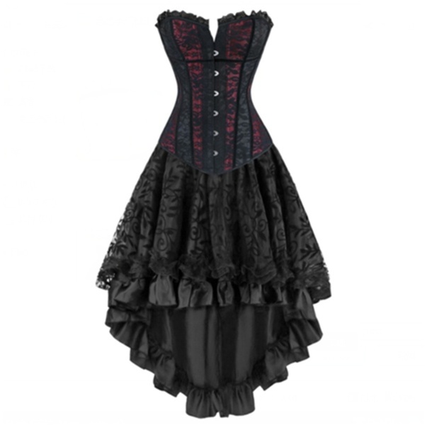 Sexy Women's Victorian Corset Dress Lace Overbust Gothic Corset .