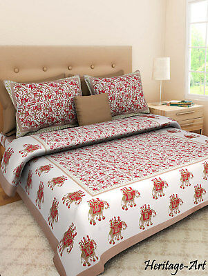 Printed Beautiful Design Handmade 100% Cotton Bed Sheet 2 Pillow .