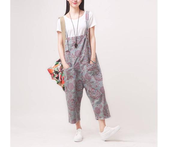 Womens Loose Fitting Elegance Printed Floral Cotton Jumpsuits | Et