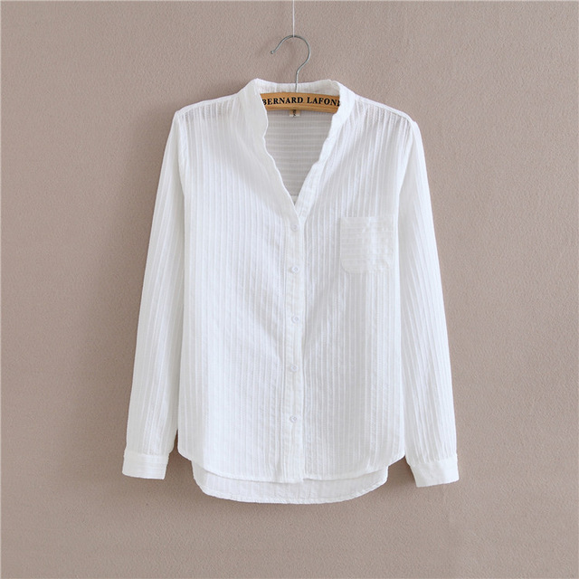 Foxmertor 100% Cotton Shirt White Blouse 2018 Spring Autumn .