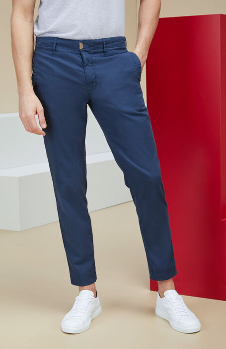 Blue tapered-fit stretch cotton trousers | Slowe