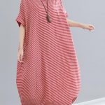 DIY red striped cotton tunics for women Plus Size Tutorials o neck .