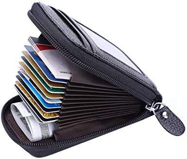 MaxGear Credit Card Wallet with Zipper, Genuine Leather RFID .