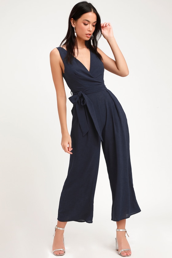 Lupita Navy Blue Sleeveless Culotte Jumpsuit (With images .