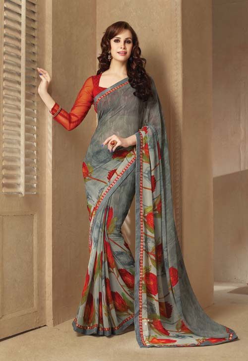 Grey & Maroon Printed Daily Wear Saree By Sahiba (With images .